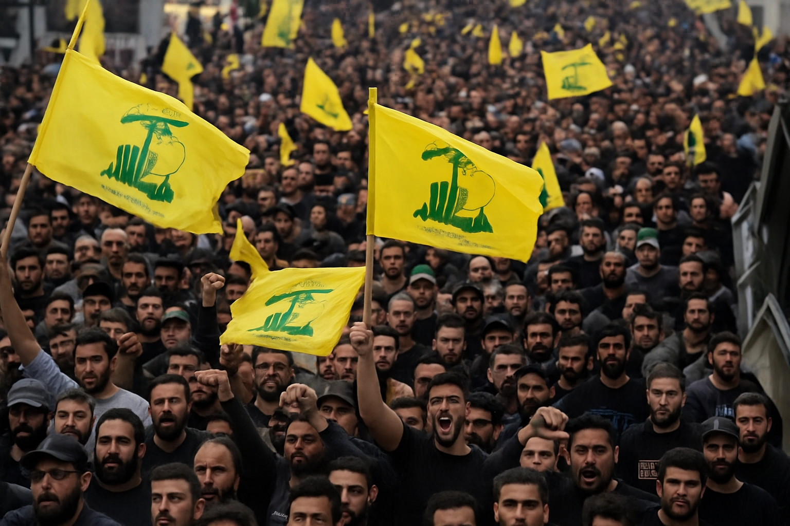 Konflik Israel Hizbullah massa pendukung berkerumun di Beirut sambil mengibarkan bendera kuning dalam aksi protes